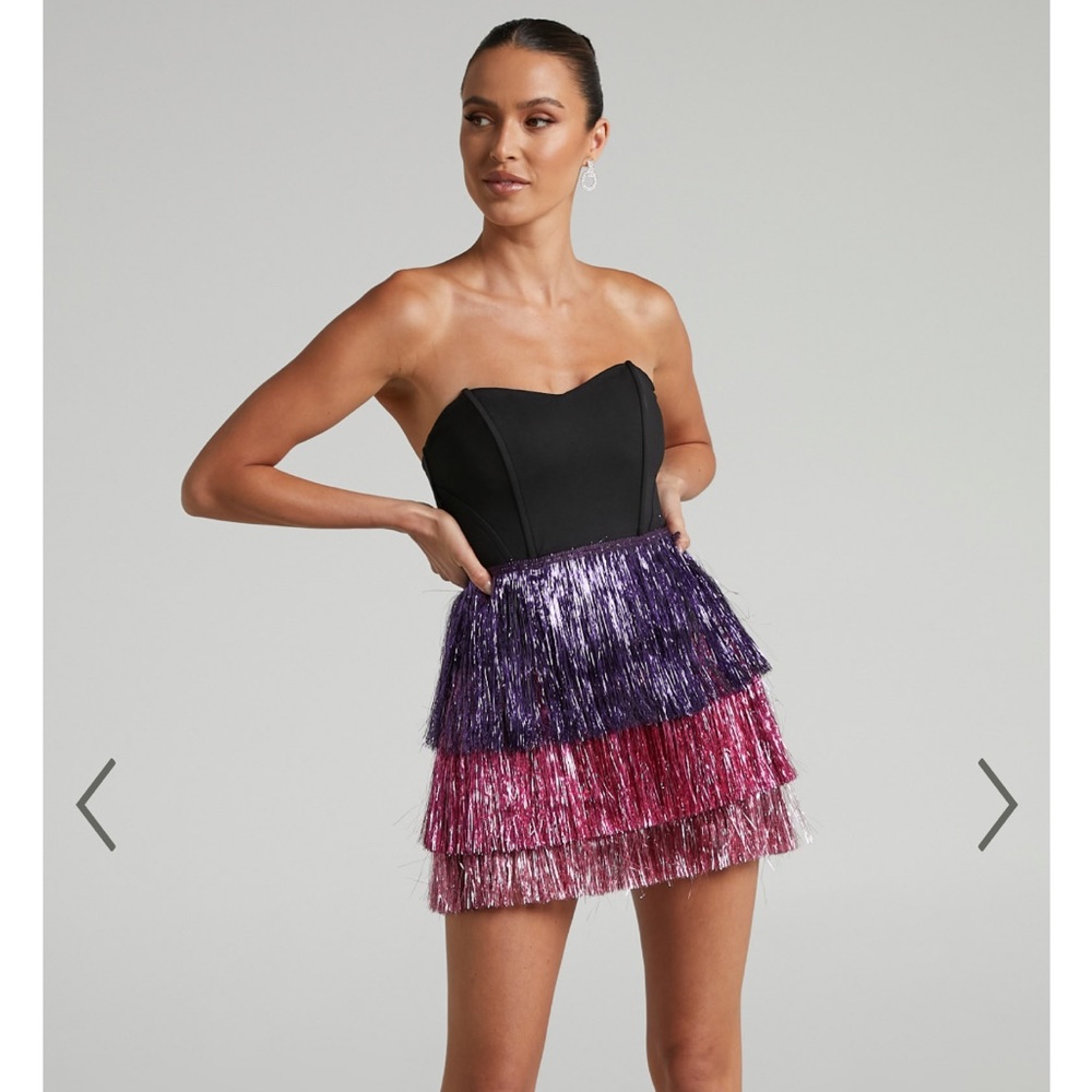 Flossie Sweetheart Fringe Layered Mini Dress